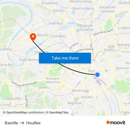 Bastille to Houilles map
