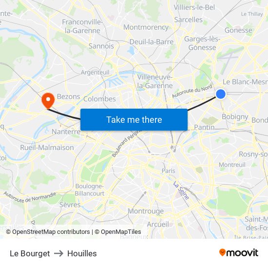 Le Bourget to Houilles map