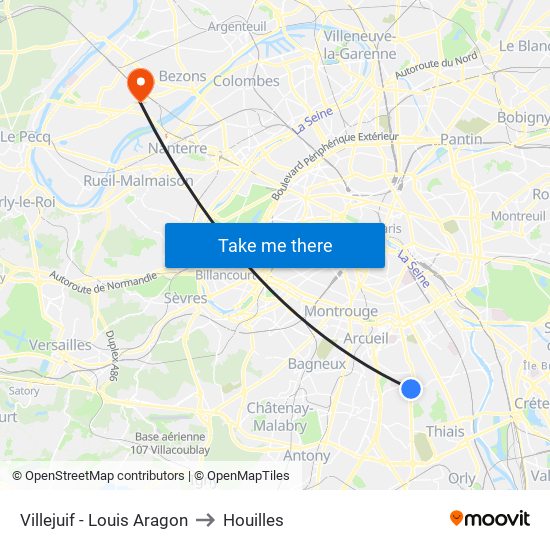 Villejuif - Louis Aragon to Houilles map