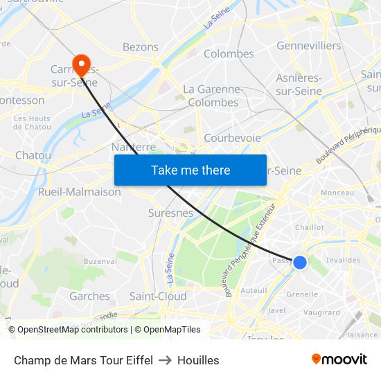 Champ de Mars Tour Eiffel to Houilles map