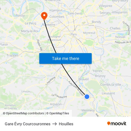 Gare Évry Courcouronnes to Houilles map
