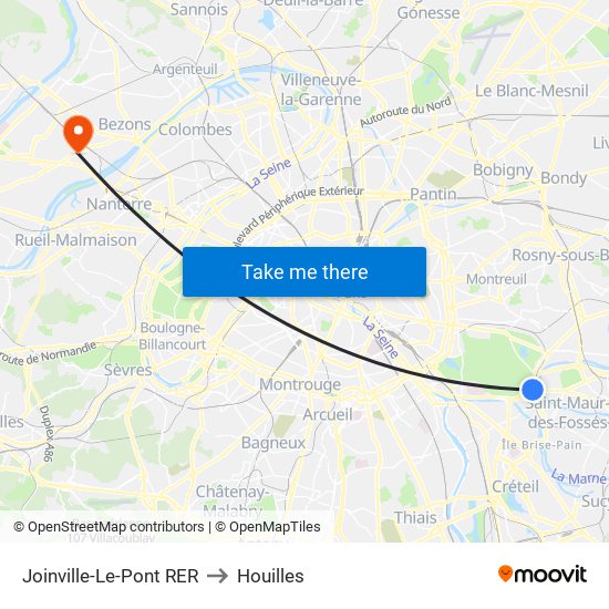 Joinville-Le-Pont RER to Houilles map