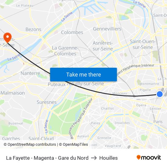 La Fayette - Magenta - Gare du Nord to Houilles map