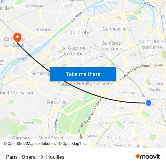 Paris - Opéra to Houilles map