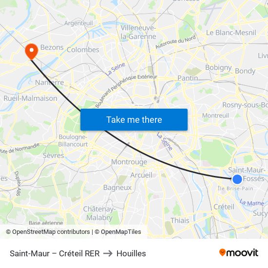 Saint-Maur – Créteil RER to Houilles map