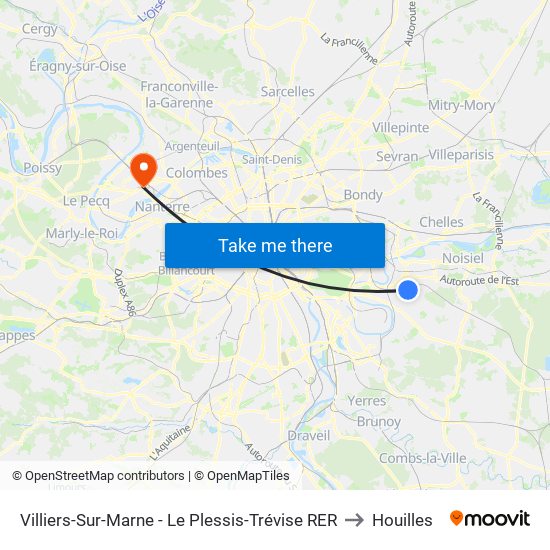 Villiers-Sur-Marne - Le Plessis-Trévise RER to Houilles map