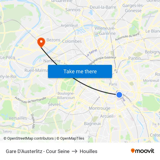 Gare D'Austerlitz - Cour Seine to Houilles map