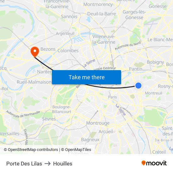 Porte Des Lilas to Houilles map