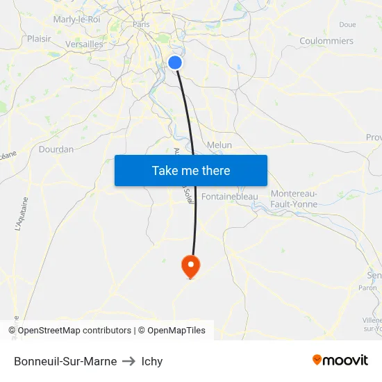 Bonneuil-Sur-Marne to Ichy map
