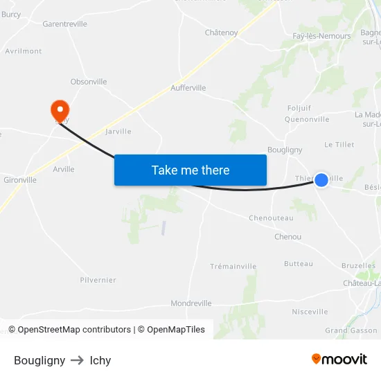 Bougligny to Ichy map
