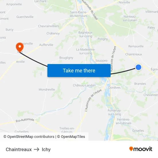 Chaintreaux to Ichy map