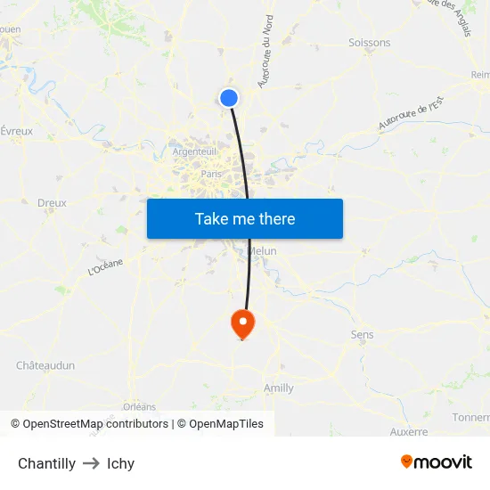 Chantilly to Ichy map