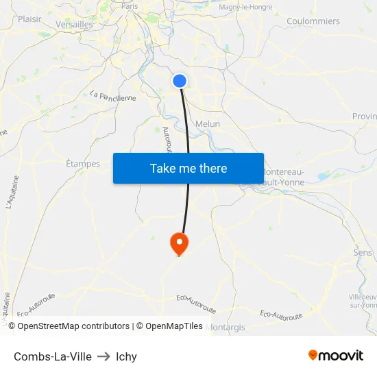 Combs-La-Ville to Ichy map