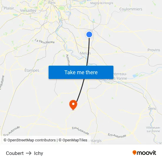 Coubert to Ichy map