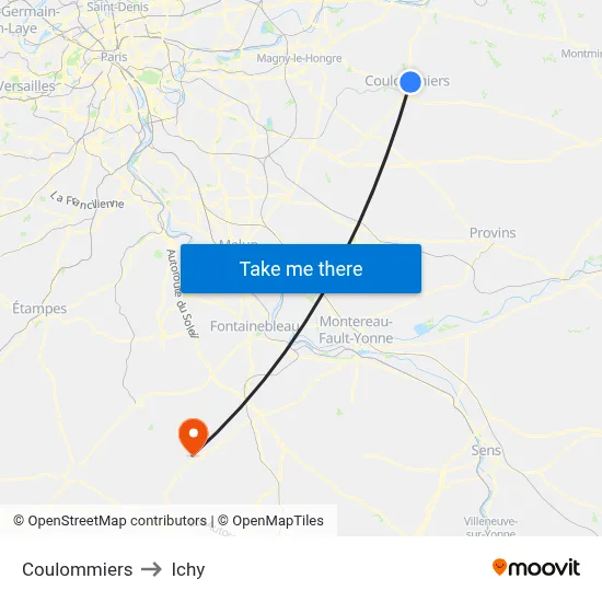 Coulommiers to Ichy map