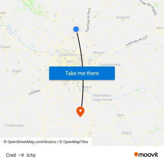Creil to Ichy map