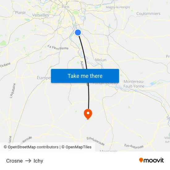 Crosne to Ichy map
