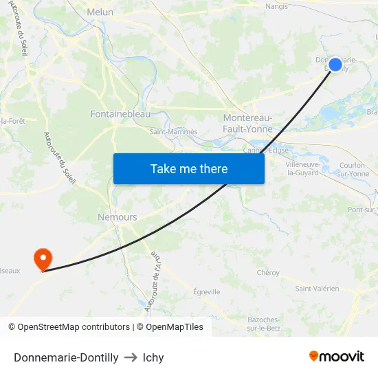 Donnemarie-Dontilly to Ichy map