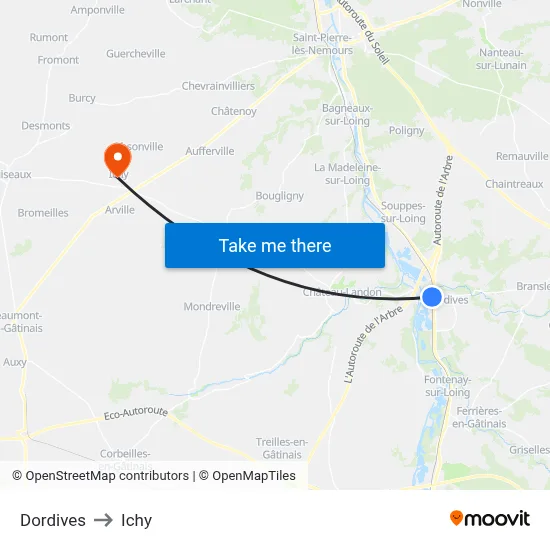 Dordives to Ichy map