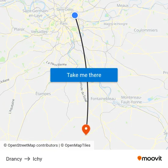 Drancy to Ichy map