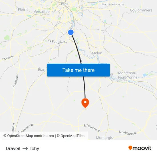 Draveil to Ichy map