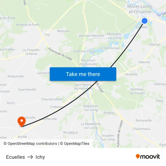 Ecuelles to Ichy map
