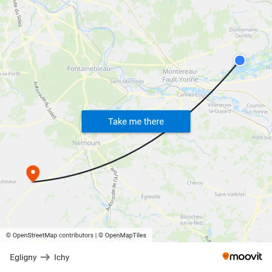 Egligny to Ichy map