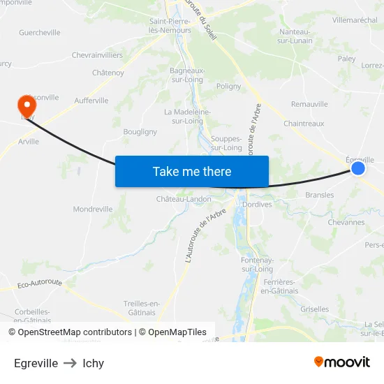 Egreville to Ichy map