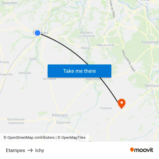 Etampes to Ichy map