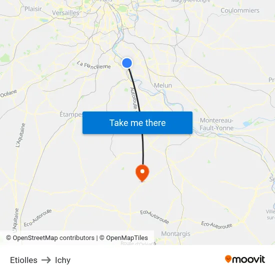 Etiolles to Ichy map
