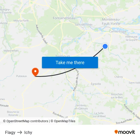 Flagy to Ichy map