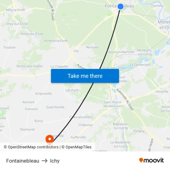 Fontainebleau to Ichy map