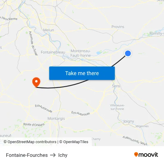 Fontaine-Fourches to Ichy map