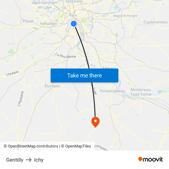 Gentilly to Ichy map