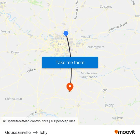 Goussainville to Ichy map