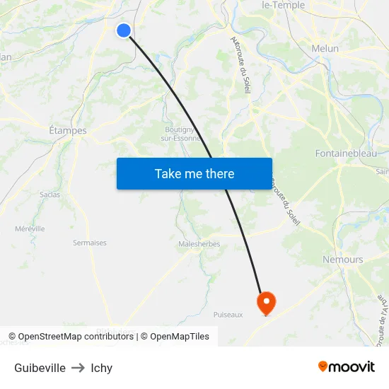 Guibeville to Ichy map