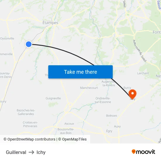 Guillerval to Ichy map