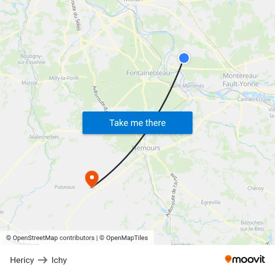 Hericy to Ichy map