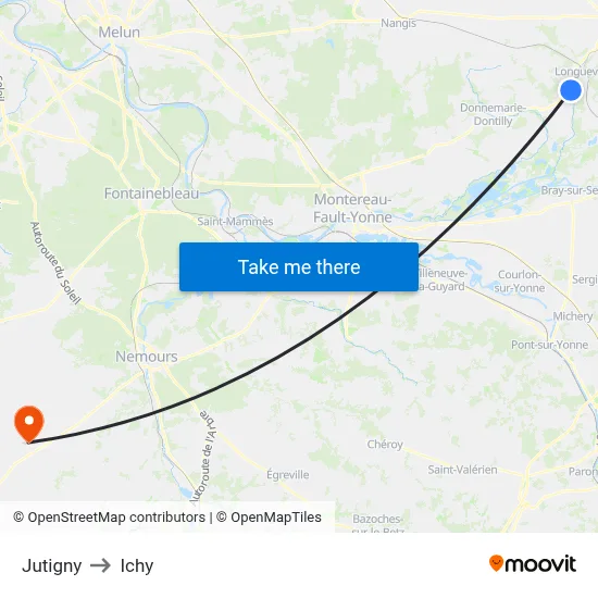 Jutigny to Ichy map