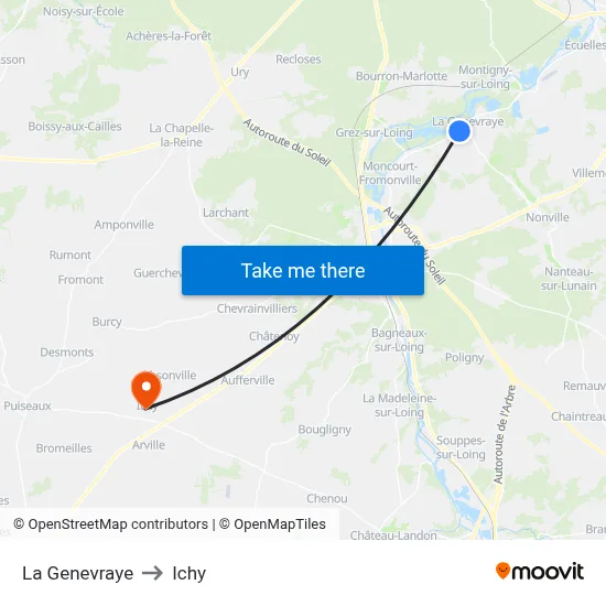 La Genevraye to Ichy map