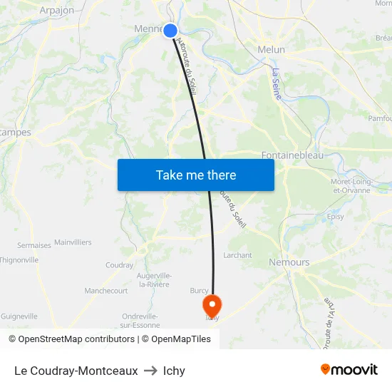 Le Coudray-Montceaux to Ichy map