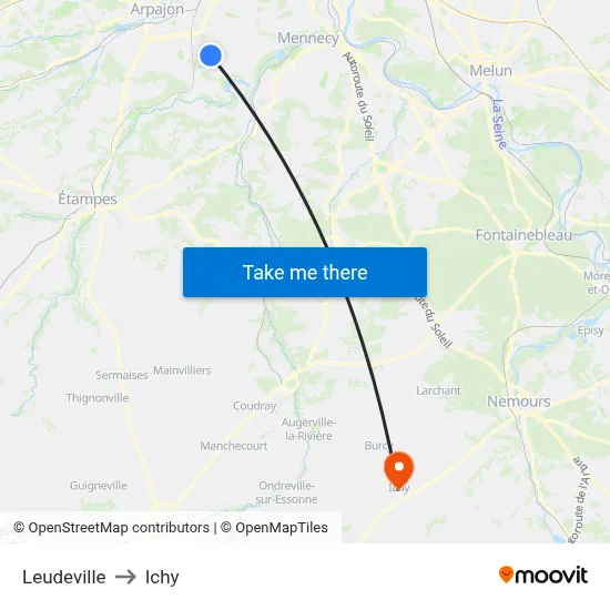 Leudeville to Ichy map