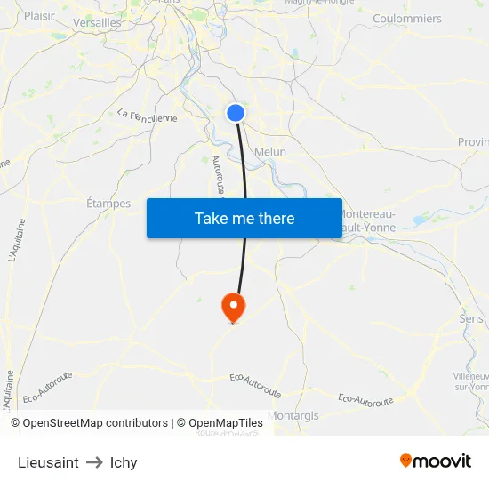 Lieusaint to Ichy map