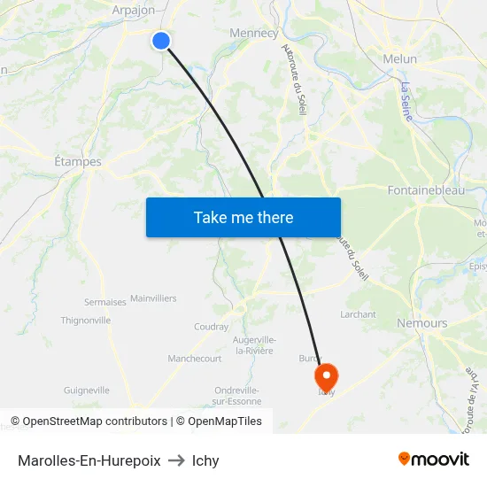 Marolles-En-Hurepoix to Ichy map