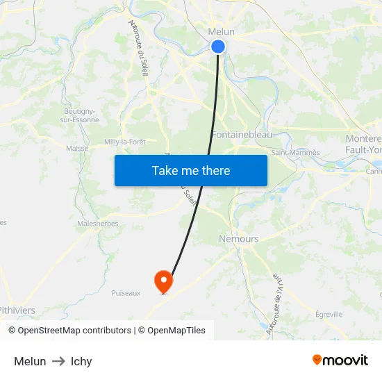 Melun to Ichy map