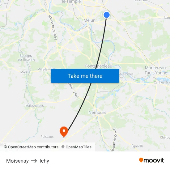 Moisenay to Ichy map