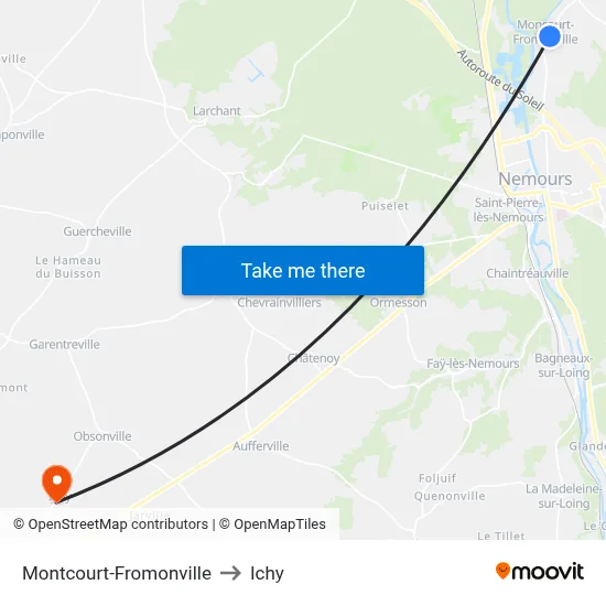 Montcourt-Fromonville to Ichy map
