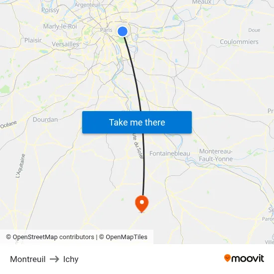 Montreuil to Ichy map
