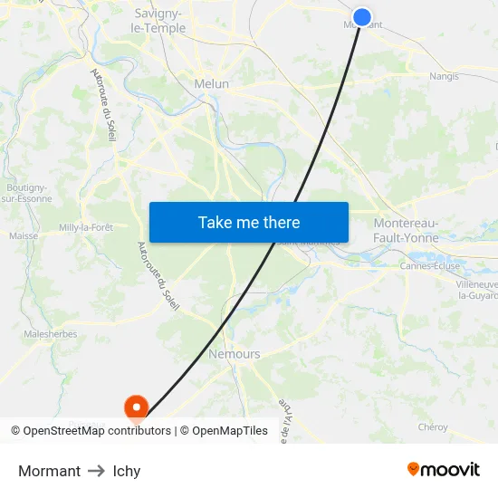Mormant to Ichy map