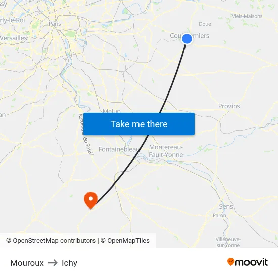 Mouroux to Ichy map
